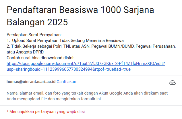 Tangkapan layar situs web pendaftaran Beasiswa Seribu Sarjana Balangan 2025